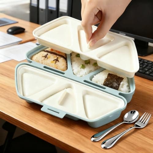 DumFurc 6 in 1 Onigiri Mold Triangle Rice Ball Mold Musubi Press Onigiri Maker Sushi Making Kit Once Quickly Make 6pcs Rice Balls for Lunch and Home DIY (Blue) — view 5