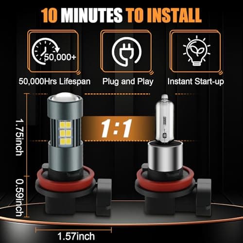 iFunyLED H11 LED Fog Light Bulbs, H8 H16 Super Bright 6500K Cool White, Plug and Play, Replacement Fog Lights for Car Truck SUV, 2-Pack — view 4