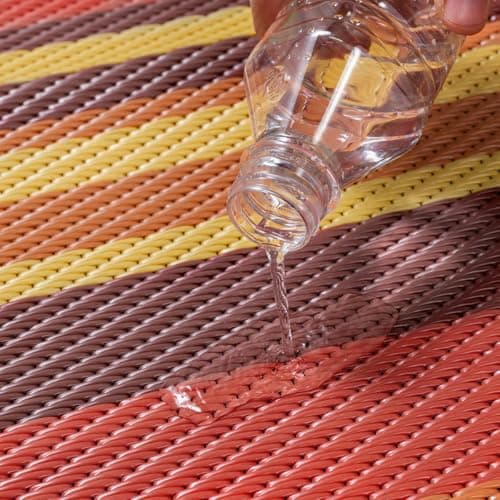WondRg Outdoor Rug Patio Mat 5x8 Waterproof Plastic Straw Red Orange Stripe Tapis Exterieur for Camping Picnic Deck Washable Outside Carpet Balcony Backyard Porch RV Portable Reversible Lightweight — view 4