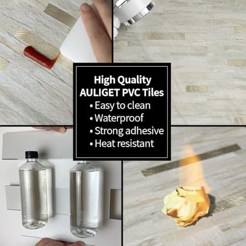 AULIGET 20 Sheets Faux Stone Peel and Stick Backsplash, Beige Marble Look PVC Wall Tile Stick on Backsplash for Kitchen and Bathroom — view 4