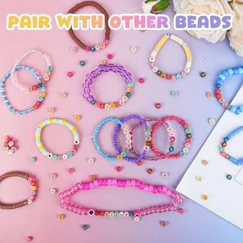 Gionlion 1200+Pcs Colorful Round 4x7mm Letter Beads for Bracelet Making, Acrylic Alphabet Beads for Jewelry Making, DIY Friendship Bracelets with Gold Letters on Colorful Beads — view 5