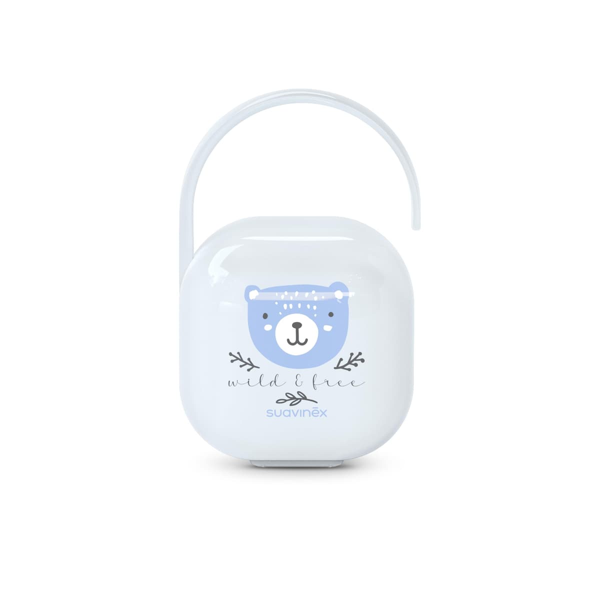 Suavinex, Portachupete Bebé, para Llevar 2 Chupetes, Caja - Funda Resistente y Fácil de Limpiar, con Asita Flexible para Colgar del Bolso, Carro o Cuna, Cierre Seguro, +0 Meses, Wild&Free Azul