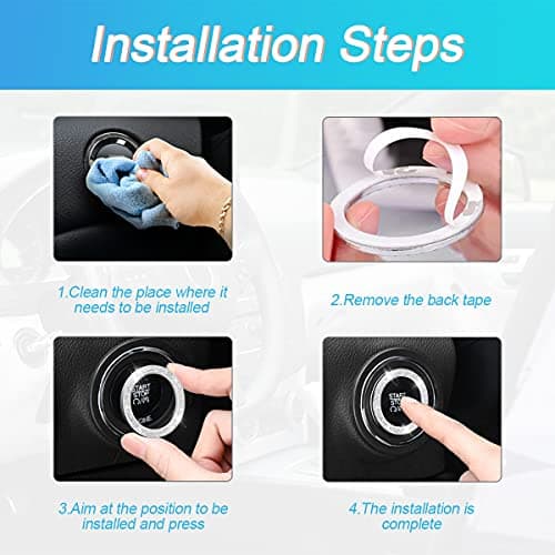 Car Bling Crystal Rhinestone Engine Start Ring Decals, 2 Pack Car Push Start Button Cover/Sticker, Key Ignition Knob Bling Ring, Sparkling Car Interior Accessories for Women (Pink) — view 2