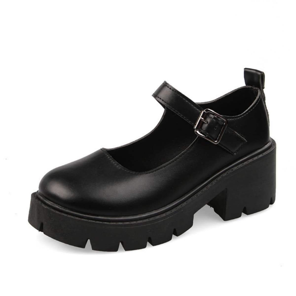 Womens Platform Mary Janes Shoes Sweet Toe Ankle Lolita Gothic Pumps Chunky Patent Leather — view 64