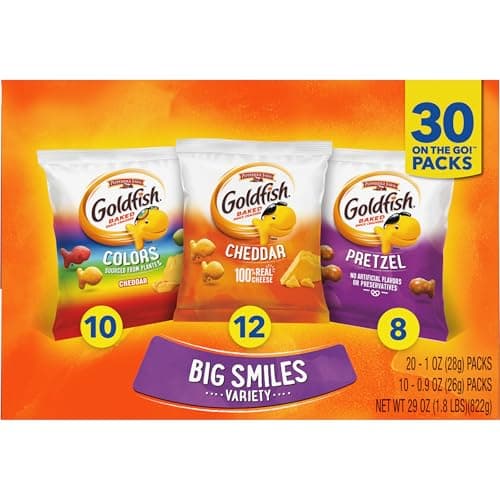 Goldfish Crackers Big Smiles Variety Pack with Cheddar, Colors, and Pretzels, Snack Packs, 30 Ct — view 6