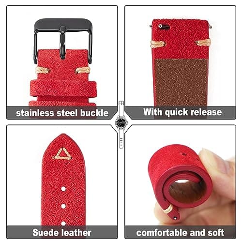 WOUKUP Quick Release Suede Leather Watch Bands Vintage Watchband for Men Watch Strap 18mm 19mm 20mm 21mm 22mm 24mm — view 2
