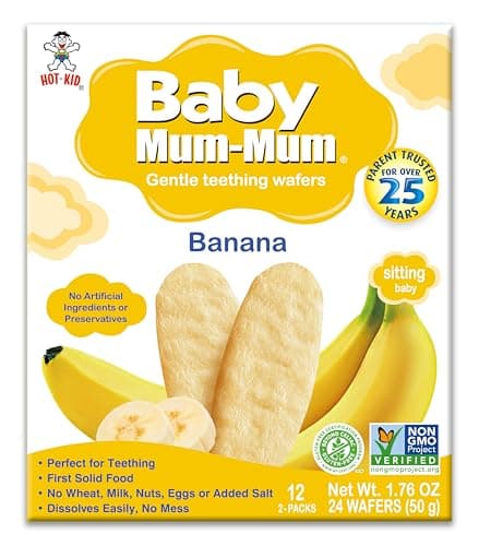Want-Want Baby Mum-Mum Rice Rusks, Banana, Gluten Free, Allergen Free, Non-GMO, Rice Teether Cookie for Teething Infants, 50g, 24 Rusks per Box - Case Pack of 6 — view 5