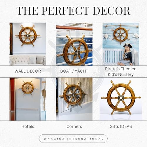 Nagina International Nautical Handcrafted Wooden Ship Wheel - Home Wall Decor (24 Inches, Natural Wood) — view 4