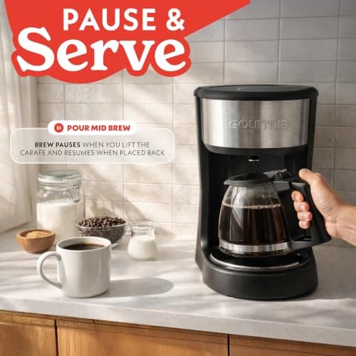 Gourmia 5 Cup One-Touch Drip Brew Coffee Maker – Pause and Serve, Automatic Keep Warm, Easy View Water Window, Compact, Stainless Steel Accents, Black — view 7