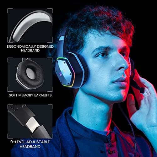 EKSA E1000 USB Gaming Headset for PC, Computer Headphones with Microphone/Mic Noise Cancelling, 7.1 Surround Sound, RGB Light - Wired Headphones for PS4, PS5 Console, Laptop, Call Center — view 6