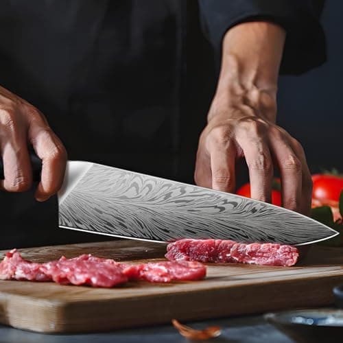 SANMEIHO Chef Knife in Powder Steel, Japanese Kitchen Knife 8 Inch, Ultra Sharp Chef's Knives, High Carbon Japanese Utility Knives for Meat Vegetable with Ergonomic Pakkawood Handle — view 5