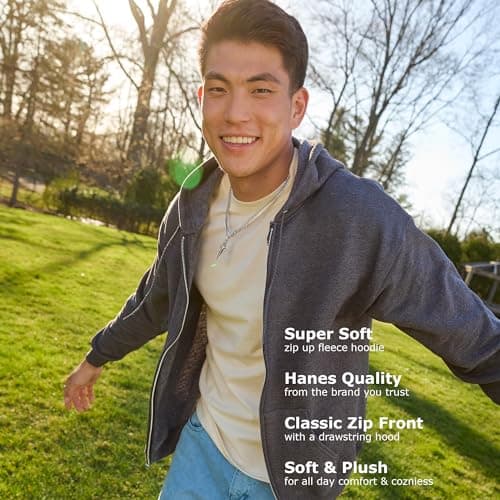 Hanes Mens Hoodie, Ecosmart Fleece Full-zip Zip-up Hooded Sweatshirt For Athletic-hoodies, Black, XX-Large US — view 5
