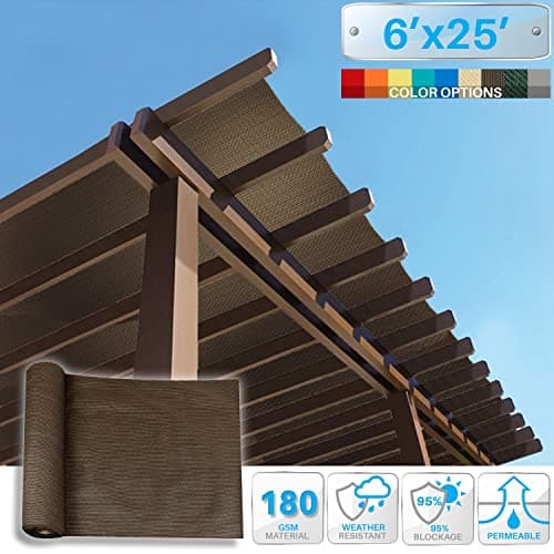 Patio 6' x 25' Sun Shade Fabric Roll 6/8/12 FT Shade Cloth for Patio, Outdoor Mesh Sail Sun Shades Canopy Replacement Pergola Cover for Backyard Deck Porch, Brown — view 4