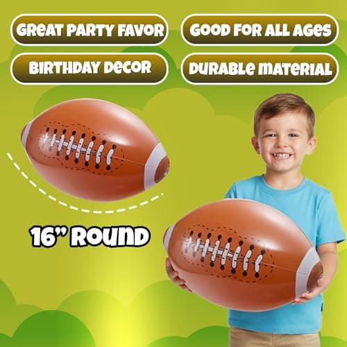 KiddieLoot Inflatable Football Beach Balls (6 Pack) - 16-Inch Durable Beach Balls for Kids, Summer Pool Toys, Football Party Favors, Sports Theme Decorations, Giveaways — view 4
