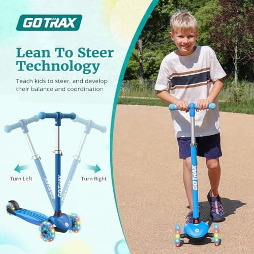 Gotrax KS1 Kids Kick Scooter, LED Lighted Wheels and 3 Adjustable Height Handlebars, Lean-to-Steer & Widen Anti-Slip Deck, 3 Wheel Scooter for Boys & Girls Ages 2-8 and up to 100 Lbs (Blue) — view 2