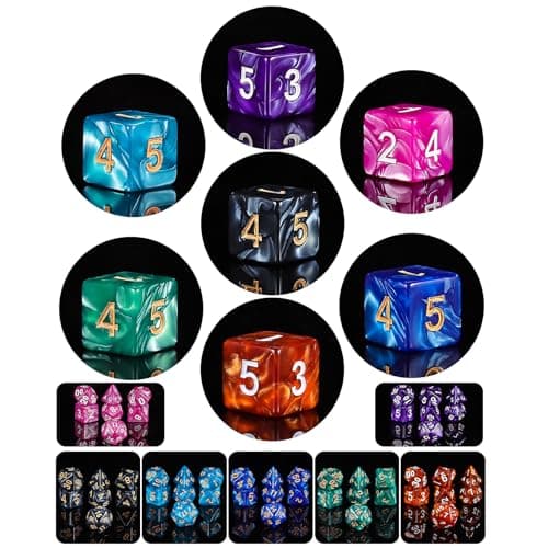 QMay Polyhedral Dice Set - 7 x 7 (49 Pieces) DND Dice with 7PCS Black Drawstring Bags Great for Dungeons and Dragons, RPG, MTG,Role Playing Table Games D4 D6 D8 D10 D% D12 D20 — view 4