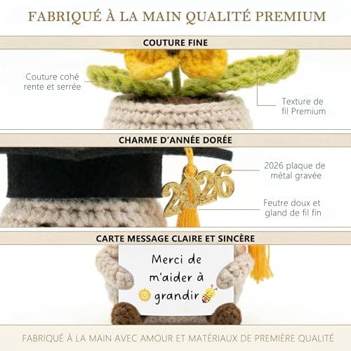 Cadeau Professeur en Français, Poupée Tournesol Tricoté avec Carte, Cadeau Enseignante & Éducatrice, Cadeaux de Remerciement Pour Professeur de Français — view 2