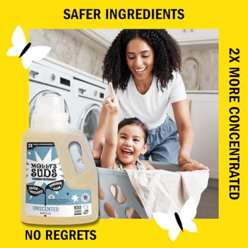 Molly's Suds Liquid Laundry Detergent | Clean Laundry Detergent Soap for Sensitive Skin | 2x Concentrated, High Efficiency (HE) | Unscented - 100 Loads — view 2