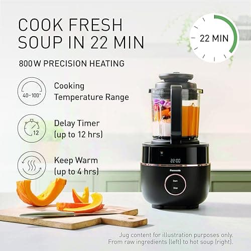 Panasonic All-in-One Hot & Cold Blender & Soup Maker - Hot Soups in 22 Min, Cold Smoothies, Baby Food, Jam, Purees & Nut Milks, Quiet Operation, Easy Auto Clean, Multi-functional- MXHG4401 — view 2