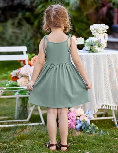 Arshiner Toddler Girl Summer Dress Boho Easter Casual Sleeveless Beach Sundress Sage Green 5-6 Years — view 5