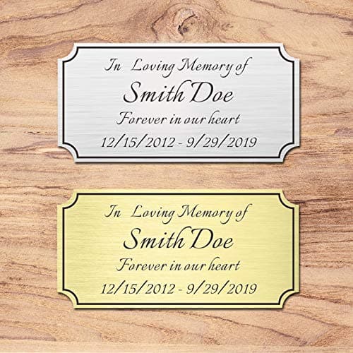 2" H x 4" W, Custom Elegant Engraved Plate, Personalized Memorial Plaque, Brushed Stainless Steel or Brass Laser Engraved Name Plates with Adhesive Backing or Screws, Notched Corner (Silver, Gold )