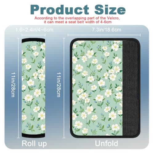 CRAFTYMELODY 2Pcs Seat Belt Cover Pad 11 Inch Long Seat Belt Cushion Soft Comfort Strap Pad Auto Accessory Decoration for Car Truck SUV Bag Backpack Green White Floral — view 2