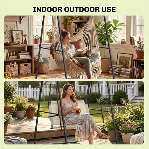 Outsunny Hanging Hammock Stand, Hammock Chair Stand A Frame Steel Heavy Duty for Hanging Hammock, Air Porch Swing for Indoor Outdoor, Max Load 330 LBS, Black (Only Construction) — view 4
