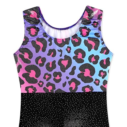 Kidsparadisy Girls Leotards for Gymnastics Outfits Sparkle Kids Sleeveless One-Piece Colorful Dancewear Bodysuit,Leopard 110(3-4Y) — view 4