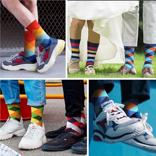 WeciBor Men's Dress Colorful Novelty Funny Crew Socks, 12 Pairs Multicolor Geometric, Size 9-13 — view 5