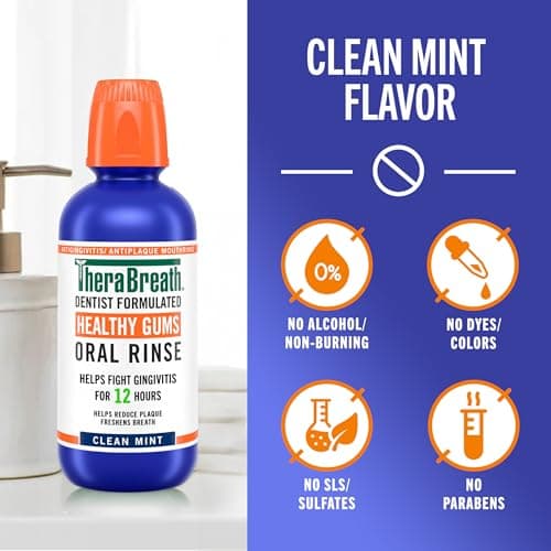 TheraBreath Healthy Gums Oral Rinse, Antigingivitis, Clean Mint Flavor, Dentist Formulated to Help Prevent Gingivitis and Support Gum Health, Alcohol Free, 16 Fl Oz (Pack of 2) — view 5
