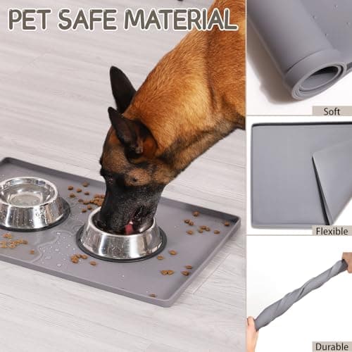 MateeyLife Silicone Cat & Dog Food Mat for Floors Waterproof, Anti-Slip Dog Bowl Mats for Food and Water, Pet Feeding Mats with Lip to Prevent Spills, Pet Placemat for Messy Drinkers to Protect Floors — view 4