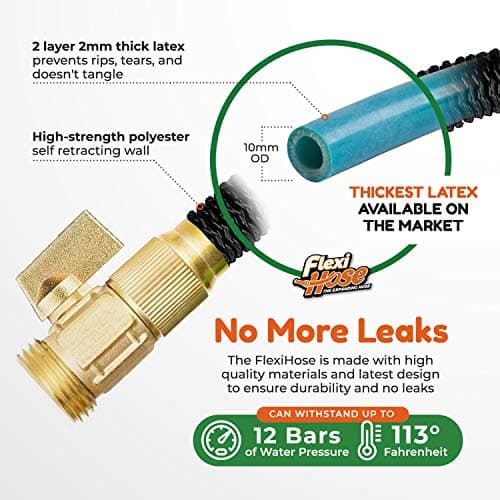 Flexi Hose Lightweight Expandable Garden Hose, 50FT - Retractable Garden Hose, Water Hose - No-Kink Flexibility, 3/4 Inch Solid Brass Fittings and Double Latex Core — view 2