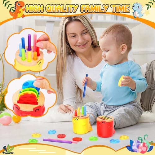 Montessori Toys for 1 2 3 Year Old Boys Girls: Wooden Colour Sorting & Stacking Cups Gifts for 2-3-4 Year Old Kids Learning Fine Motor Skills Educational Sensory Toys for Toddler Birthday Gifts — view 3