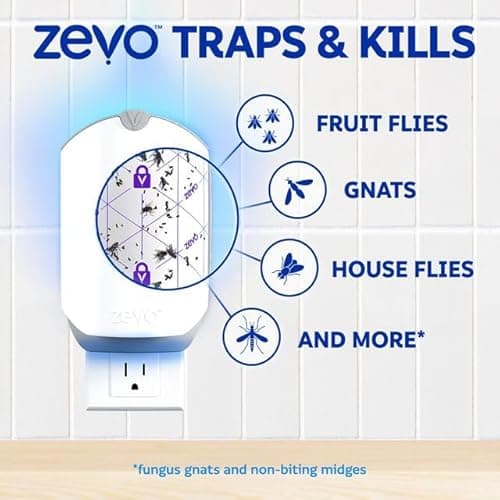Zevo Flying Insect Traps - Plug-in Indoor Fly Trap and Bug Light Trap Refill with Blue and UV Light - No-Mess Cartridge for House Flies, Fruit Fly Trap and Gnats (2 Plug-in Bases and 2 Cartridges) — view 4