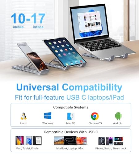 Umaniy M61 USB C to USB Hub Portable Laptop Stand, Aluminum 4 Ports USB3.0 Multiport Adapter Adjustable Laptop Docking Station Stand Compatible with MacBook Pro/Air, Chromebook, Keyboard, Mouse, HDD — view 5
