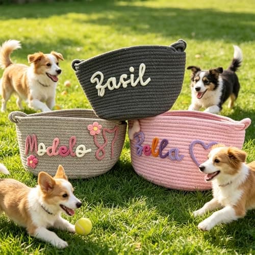 Personalized Dog Toy Basket, Custom Cat Toy Storage Bin, Large Durable Cotton Rope Basket for Puppy/Kitten Supplies, Handmade Pet Toy Box with Name Embroidery, Gift for Pet Lovers (M/L Size, 9 Colors) — view 4