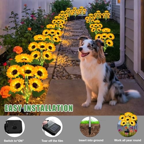 Solar Lights Outdoor Garden Decor,4 Pack with 24 Sunflower Lights,Solar Flowers Lights Waterproof,Birthday Gifts for Mom Women Grandma,Outside Decorative Stakes Light for Landscape Yard Patio Lawn — view 3