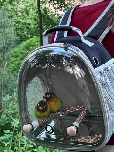 Small Bird Travel Backpack Carrier Cage, Backpack to Transport Backpack Carrier with Metal Tray Stand Perch for Parakeet Cockatiel Budgies Vet Carry Book Bag Black — view 4
