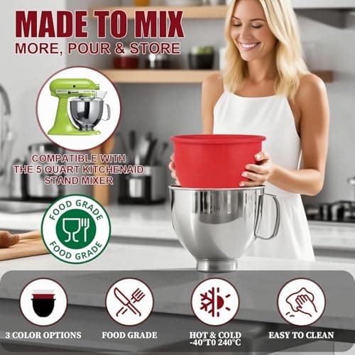 GuanQiao Silicone Bowl Liners for 5 Qt KitchenAid Mixers, 3 Liners with Lids — view 4