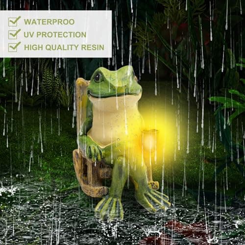 Solar Frog Garden Ornaments Outdoor, Home Decor Garden Frogs Figurine with Waterproof Led Lights Decorations for Patio Balcony Yard Unique Housewarming Gifts for Patio,Yard,Lawn Ornament — view 3