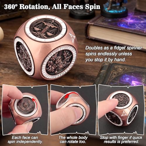 PJOY 7 in 1 DND Spinner Dice Set Metal Cube Spinner Dice for Dungeons and Dragons Gifts Ideas for Gamers Role Playing Game Accessories Cool DND Gifts Desk Gadgets for DM Dungeon Masters Players — view 2