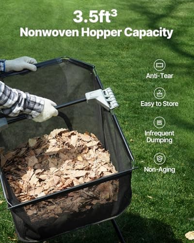 VEVOR Push Lawn Sweeper, 21inch Leaf & Grass Collector, Heavy Duty Thickened Steel Durable to Use with Large Capacity 3.5 cu. ft. Mesh Collection Hopper Bag, 2 Spinning Brushes — view 4