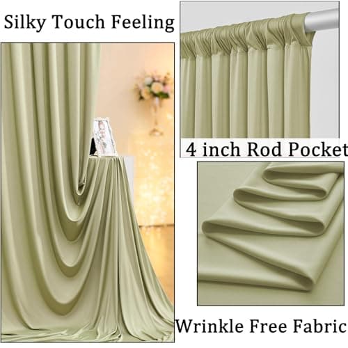 30ft x 10ft Wrinkle Free Sage Green Backdrop Curtains for Parties, Thick Polyester Photo Backdrop Drapes for Wedding Birthday Party Photography Background, 6 Panels 5x10ft