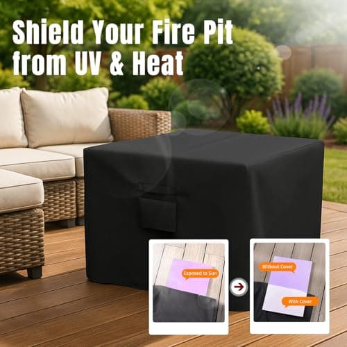 SHINESTAR Fire Pit Cover Square 32" x 32" x 24" - 600D Heavy Duty Waterproof & Windproof Outdoor Firepit Table Cover with Double Drawstrings for 28-32 Inch Square Fire Pits - Black — view 5