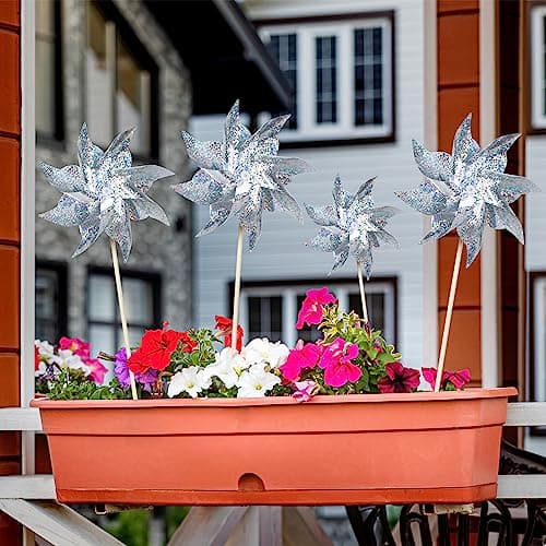 HOOSUN 10 Pack Reflective Pinwheels for Yard and Garden,Wind Spinners Outdoor Bird Scare Devices,Sparkly Windmills for Garden Decor Scare Birds Away Wind Spinners for Outside Patio Yard Lawn