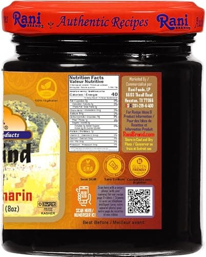 Rani Tamarind Paste Puree (Imli) 8oz (227g) Glass Jar, No Added Sugar, Pack of 5+1 Free ~ All Natural | Vegan | Gluten Free | No Colors | Non-GMO | Indian Origin