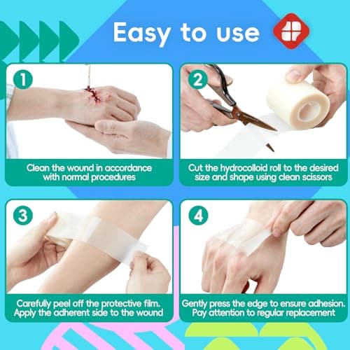 Hydrocolloid Roll for Wound Care - Cut-to-Size, Extra Large Hydrocolloid Patch Bandages with Self-Adhesive, Ultra Absorbent, Flexible & Waterproof, First Aid Kit Essential (2in*16ft) (2in*16ft) — view 8