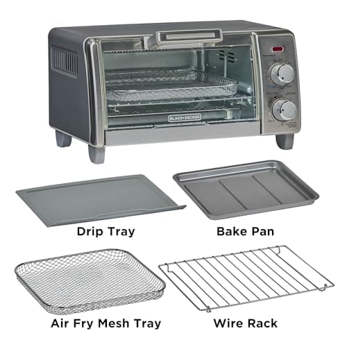 BLACK+DECKER Crisp 'N Bake Air Fry Countertop Convection Toaster Oven, Medium Capacity, 4-Slice, 5-in-1, Fits 9” Pizza, 30-Min Timer, Bake, Broil, Air Fry, Toast, Keep Warm, Stainless Steel — view 8