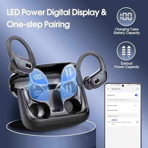 Wireless Earbuds 75hrs Bluetooth 5.4 Headphone Sport, 2026 Bluetooth Earbuds Stereo Deep Bass Over Ear Bud with Earhooks, ENC Noise Cancelling Mic, IPX7 Waterproof Earphone for Gym/Running/Workout — view 5