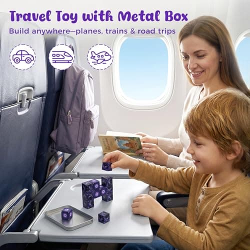 3 otters Travel Magnetic Blocks, 12PCS STEM Building Cubes with Metal Storage Tin Montessori Learning for Kids, Pocket-Sized Toddler Quiet Toys for Trip Airplane Essentials